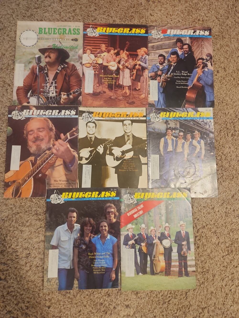 Vintage 1981 Bluegrass Unlimited Magazines, 8 issues